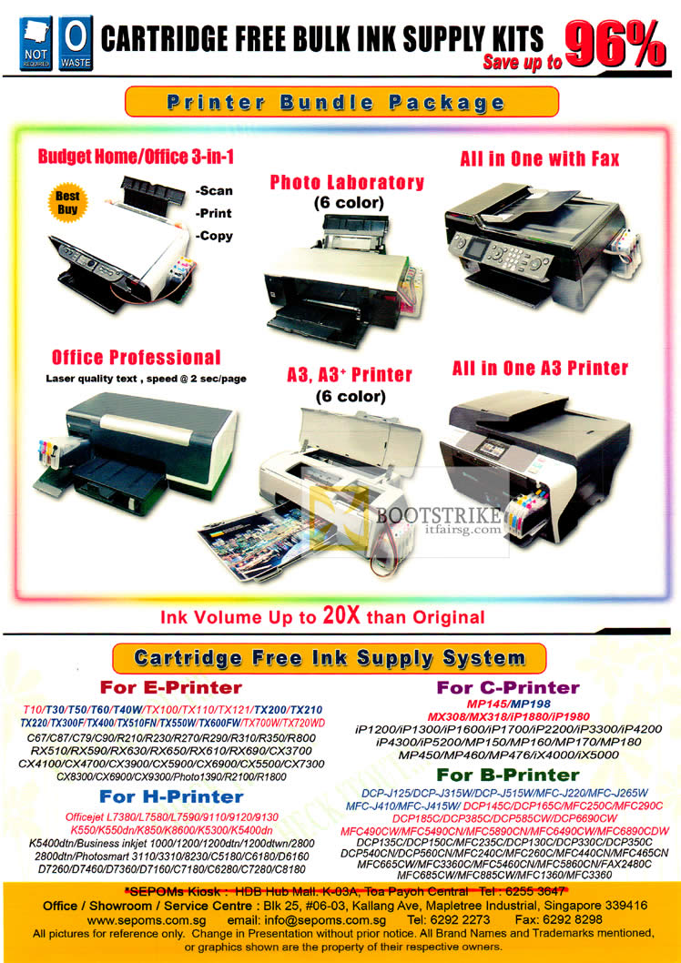 PC SHOW 2012 price list image brochure of Sepoms Ink Cartridge Refill Printer Bundle Package Ink Volume Up To 20X Than Original