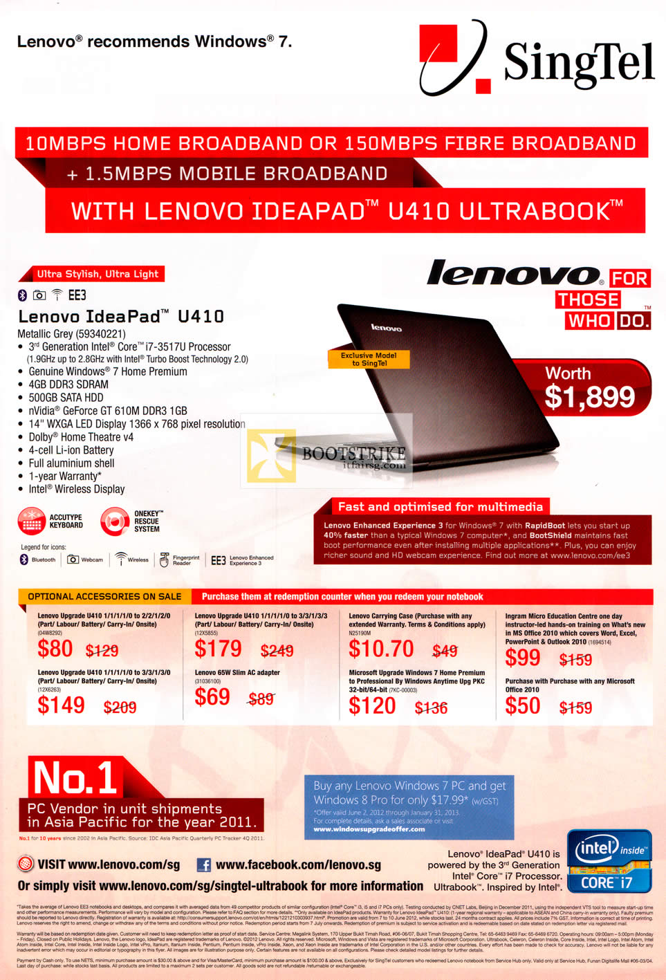 PC SHOW 2012 price list image brochure of Singtel Broadband Lenovo IdeaPad U410 Notebook Specifications, Accessories, Upgrades