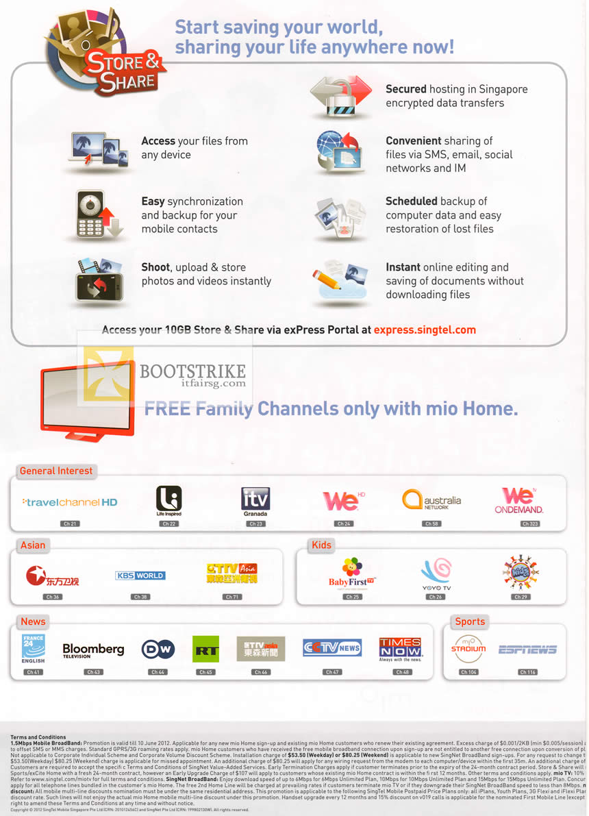 PC SHOW 2012 price list image brochure of Singtel Store Share, Mio Home Free Family Channels