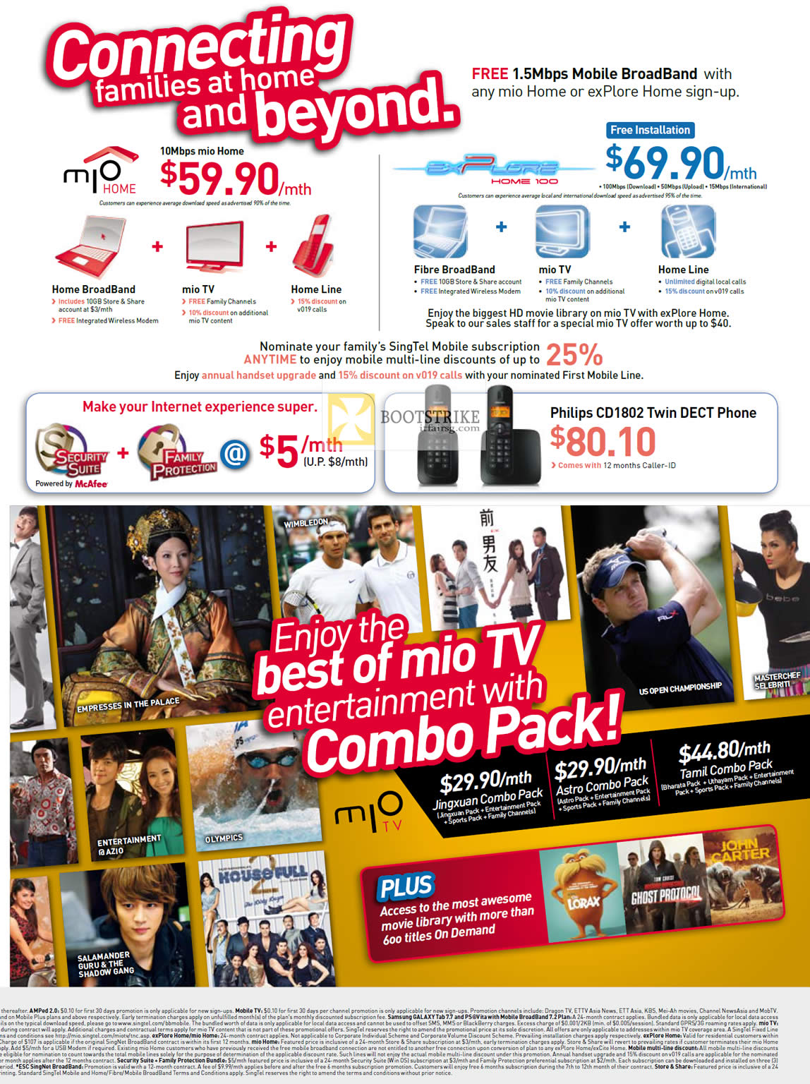 PC SHOW 2012 price list image brochure of Singtel TV Mio TV, Mio Home, Explore Home 100, Philips CD1802 Dect Phone, Combo Pack