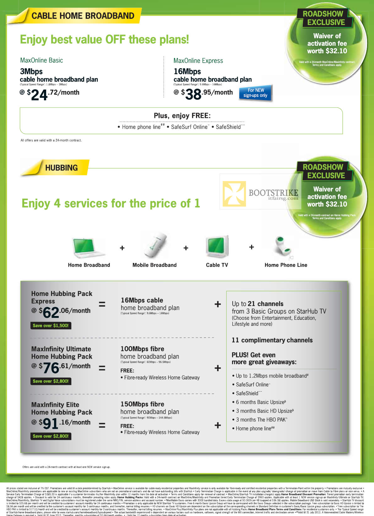 PC SHOW 2012 price list image brochure of Starhub Broadband Cable Basic 3Mbps, MaxOnline Express 16Mbps, Hubbing