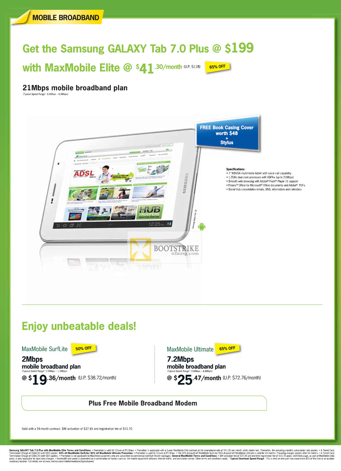 PC SHOW 2012 price list image brochure of Starhub Samsung Galaxy Tab 7.0 Plus, MaxMobile Elite, SurfLite, Ultimate Mobile Broadband