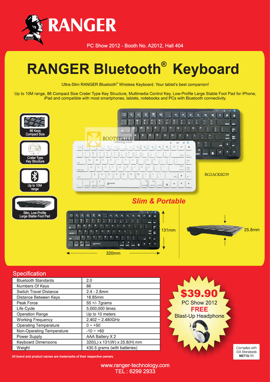 PC SHOW 2012 price list image brochure of Systems Tech Ranger Bluetooth Wireless Keyboard RG2ACKB239