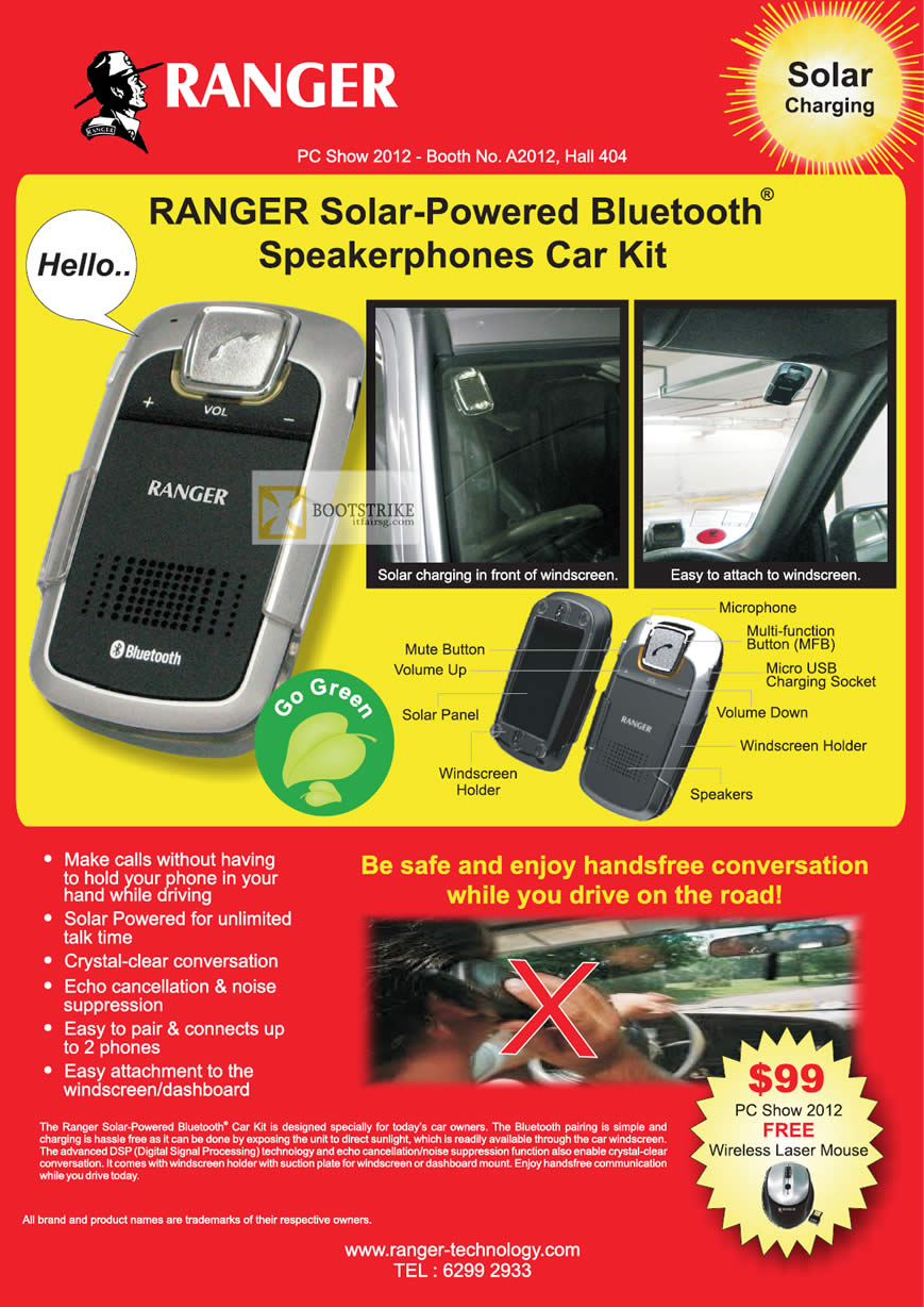 PC SHOW 2012 price list image brochure of Systems Tech Ranger Solar Powered Bluetooth Speakerphones Car Kit