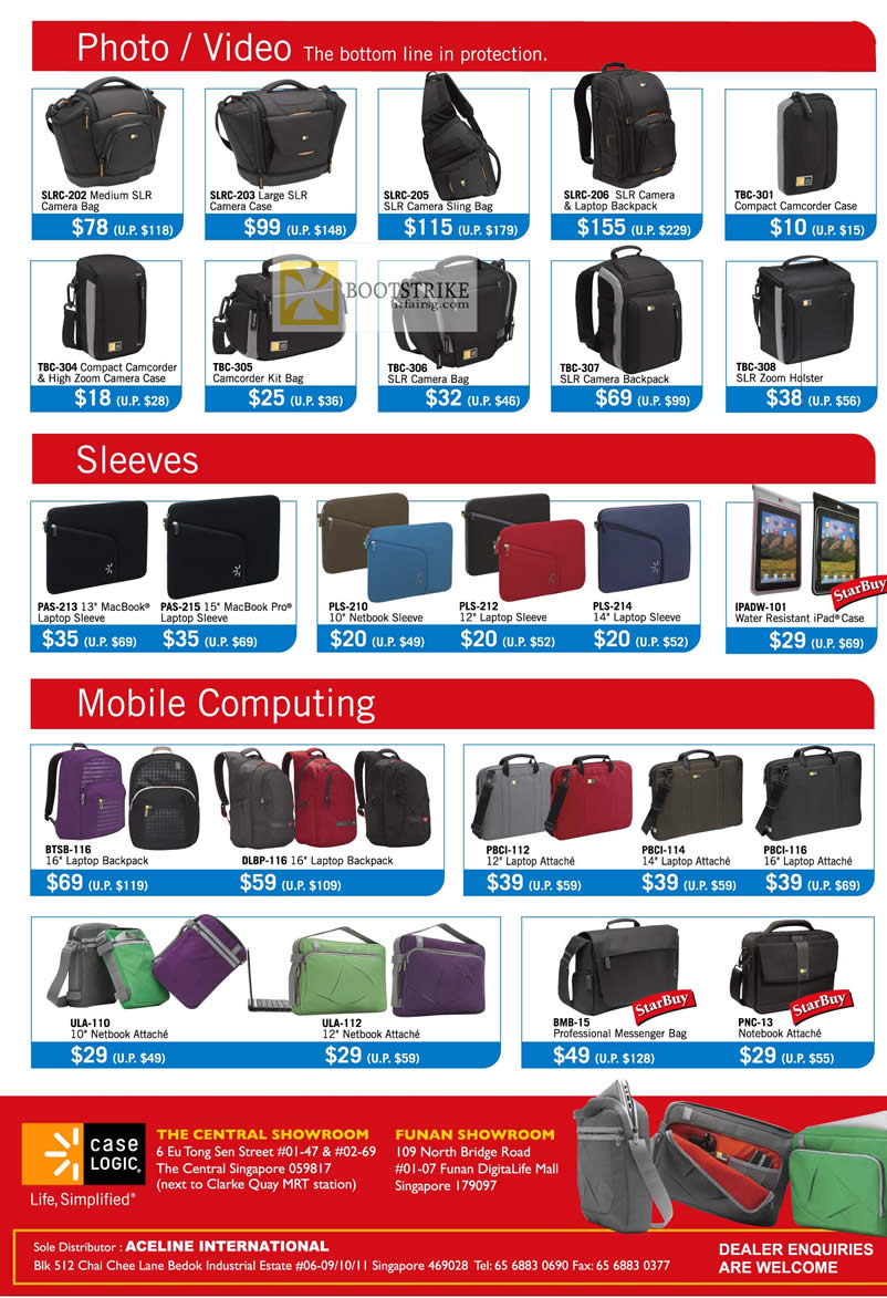 PC SHOW 2012 price list image brochure of The Headphones Gallery Case Logic Photo Video Bags, Sleeves, Mobile Computing