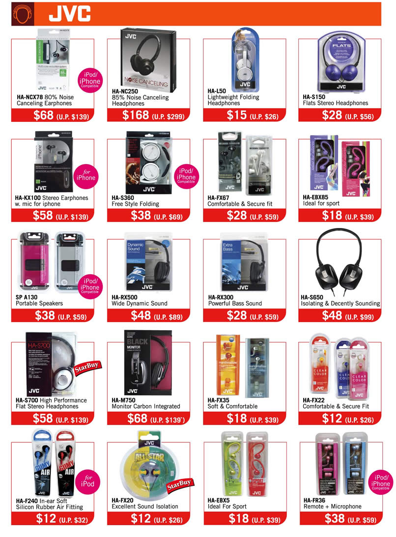 PC SHOW 2012 price list image brochure of The Headphones Gallery JVC Earphones, Headphones HA-NCX78, HA-RX500, HA-NC250, HA-KX100, Speakers HA-S700