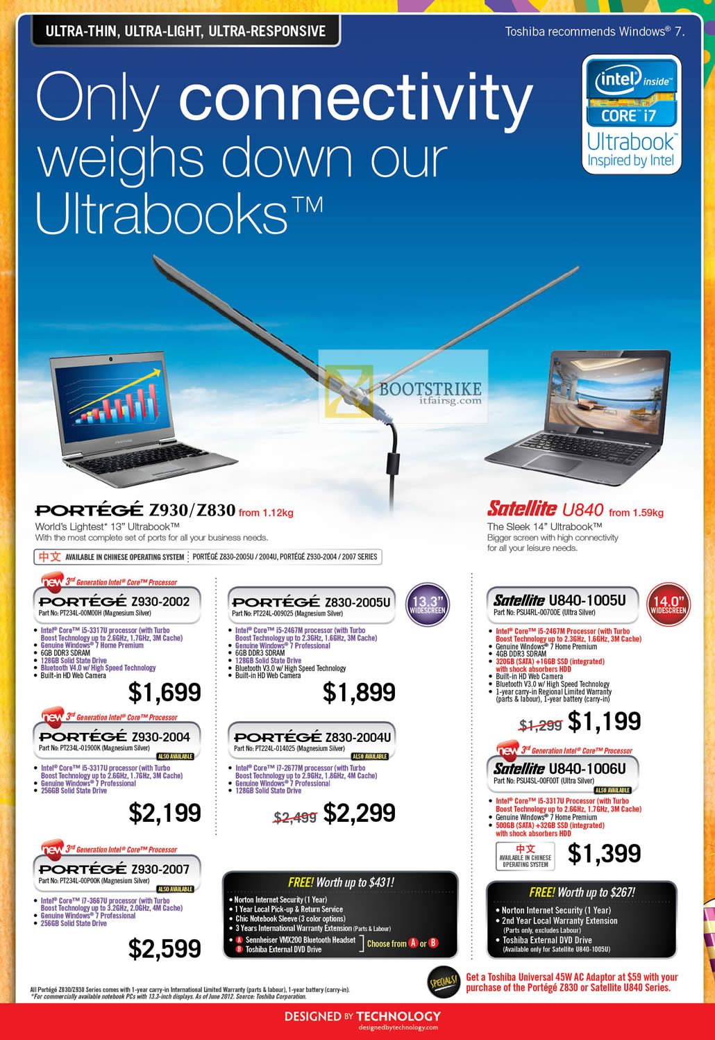 PC SHOW 2012 price list image brochure of Toshiba Notebooks Portege Z930-2002, Z830-2005U, Z930-2004, Z830-2004U, Z930-2007, Satellite U840-1005U, U840-1006U
