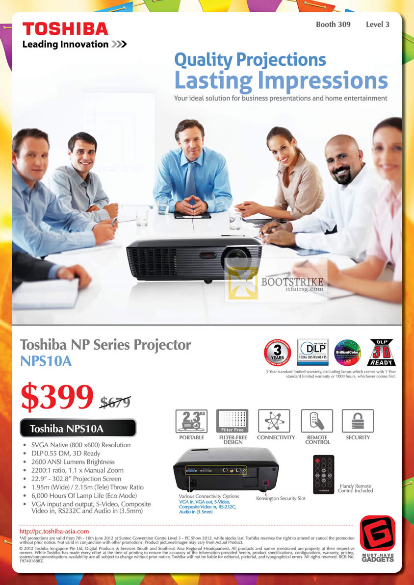 PC SHOW 2012 price list image brochure of Toshiba Projectors NPS10A