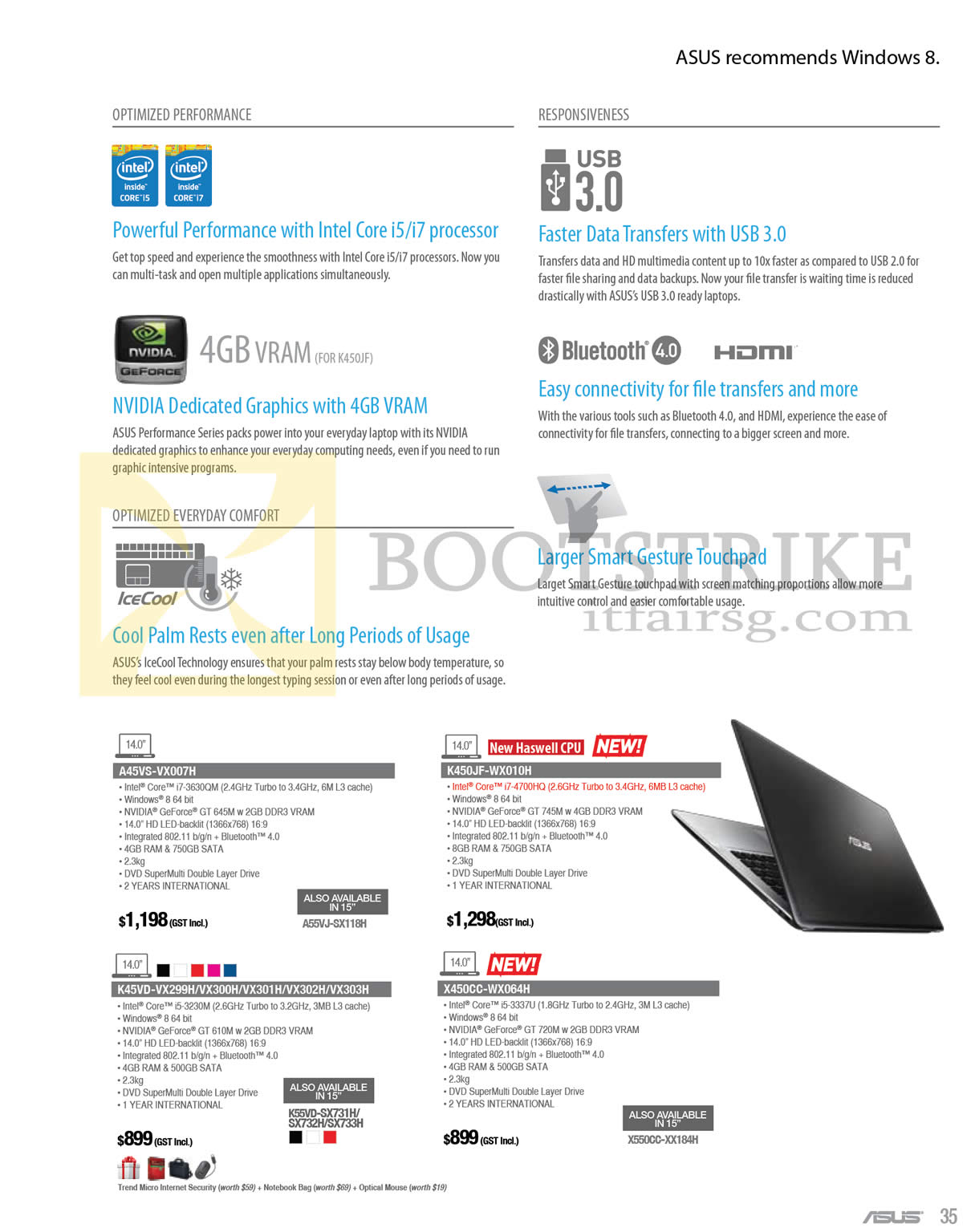 PC SHOW 2013 price list image brochure of ASUS Notebooks K, A, X Series A45VS-VX007H, K450JF-WX010H, K45VD-VX299H VX300H VX301H VX302H VX303H, X450CC-WX064H, Features