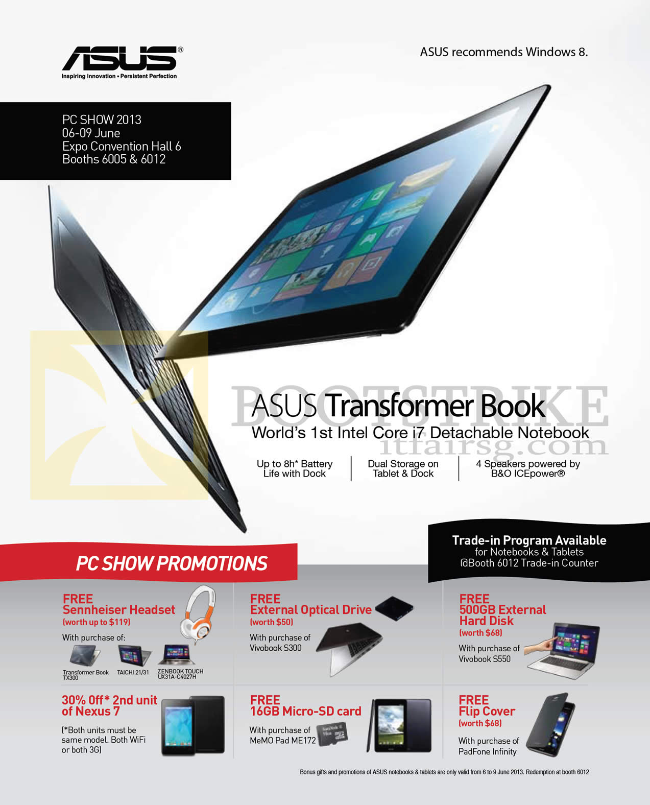 PC SHOW 2013 price list image brochure of ASUS Notebooks Overview Transformer Book, Free Gifts, Trade In