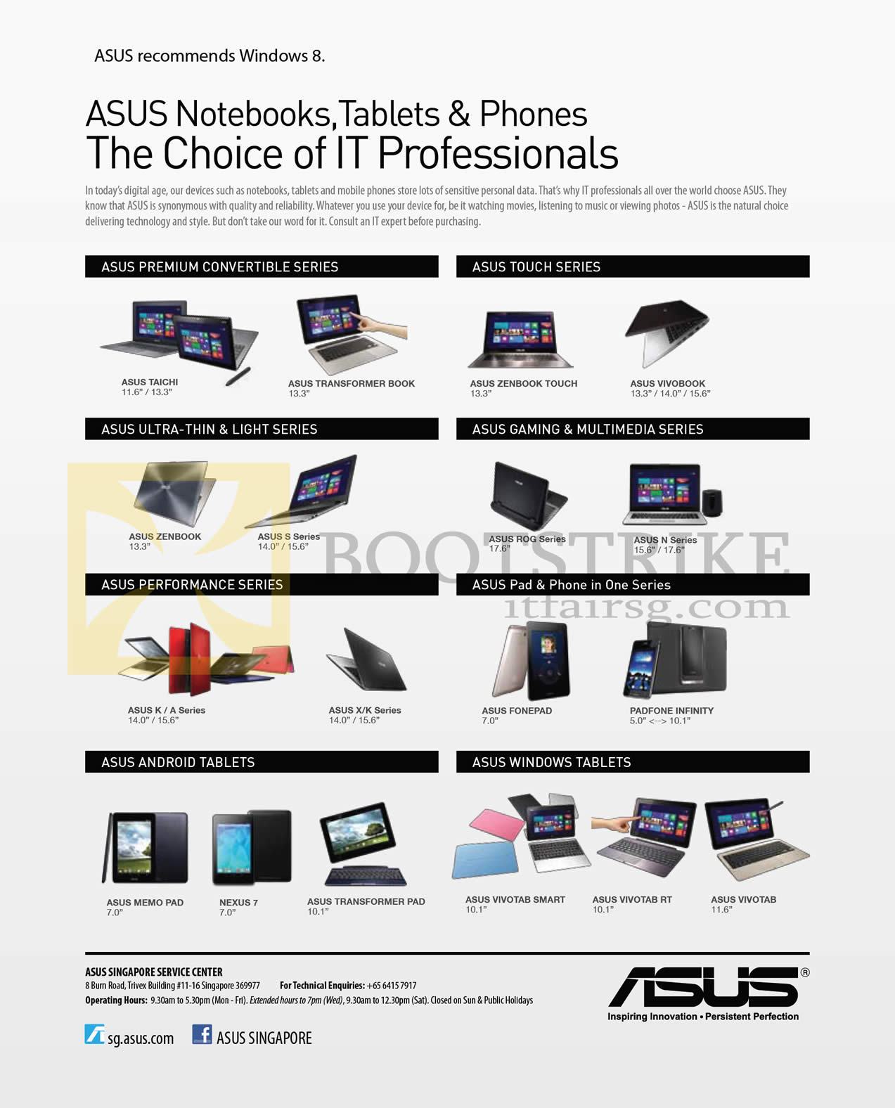 PC SHOW 2013 price list image brochure of ASUS Notebooks Product Range Convertible, Touch, Ultra Thin, Light, Gaming, Multimedia, Performance, Android, Tablets