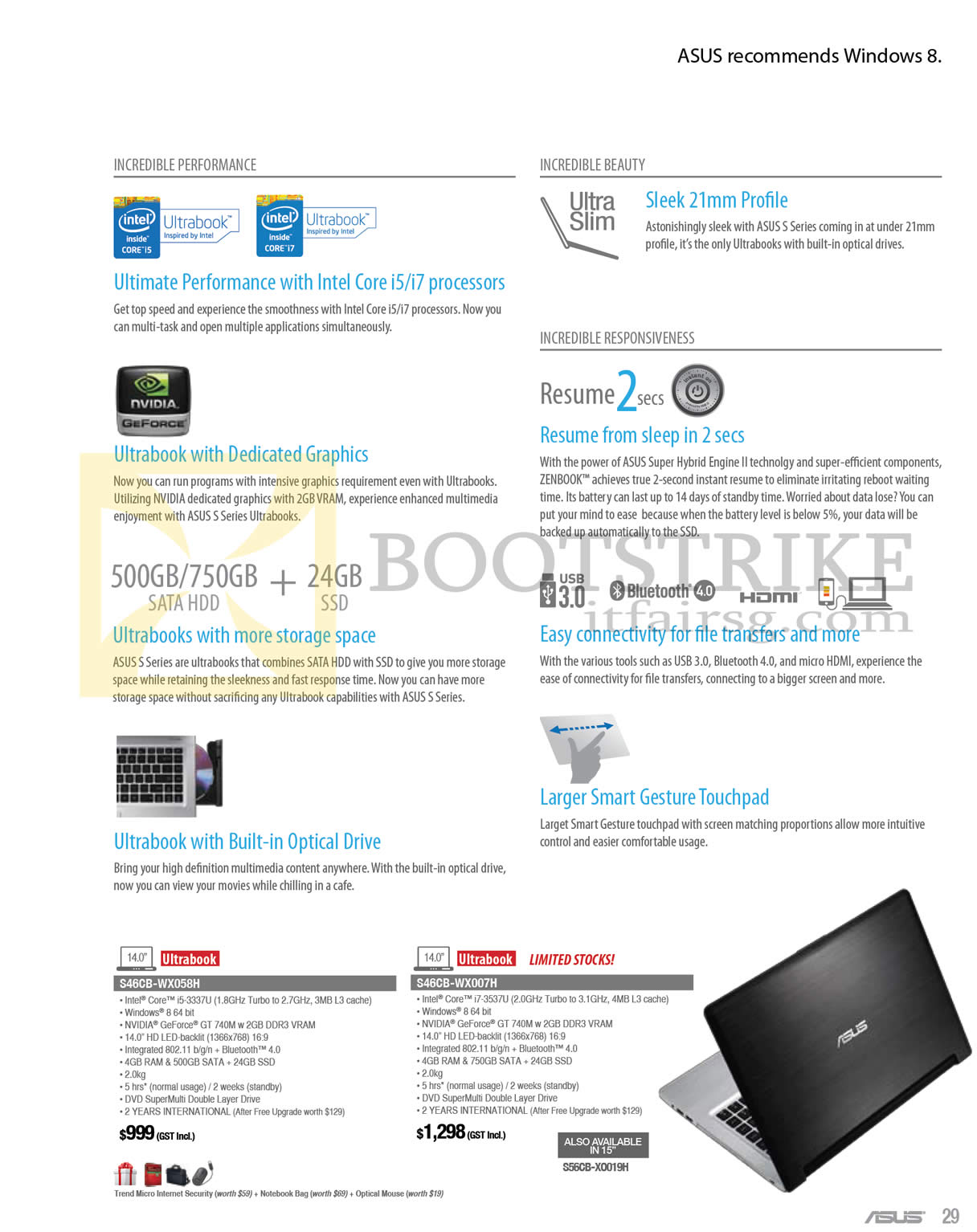 PC SHOW 2013 price list image brochure of ASUS Notebooks S Series Features, S46CB-WX058H, S46CB-WX007H