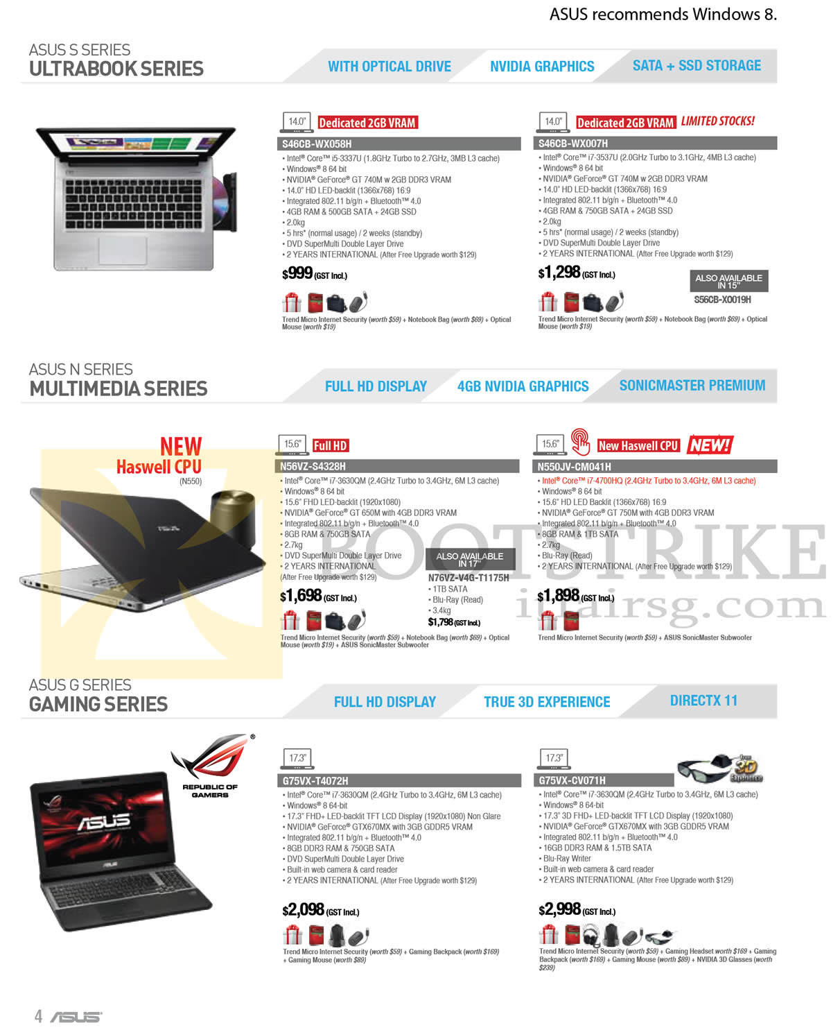 PC SHOW 2013 price list image brochure of ASUS Notebooks S46CB-WX058H, S46CB-WX007H, N56VZ-S4328H, N550JV-CM041H, G75VX-T4072H, G75VX-CV071H