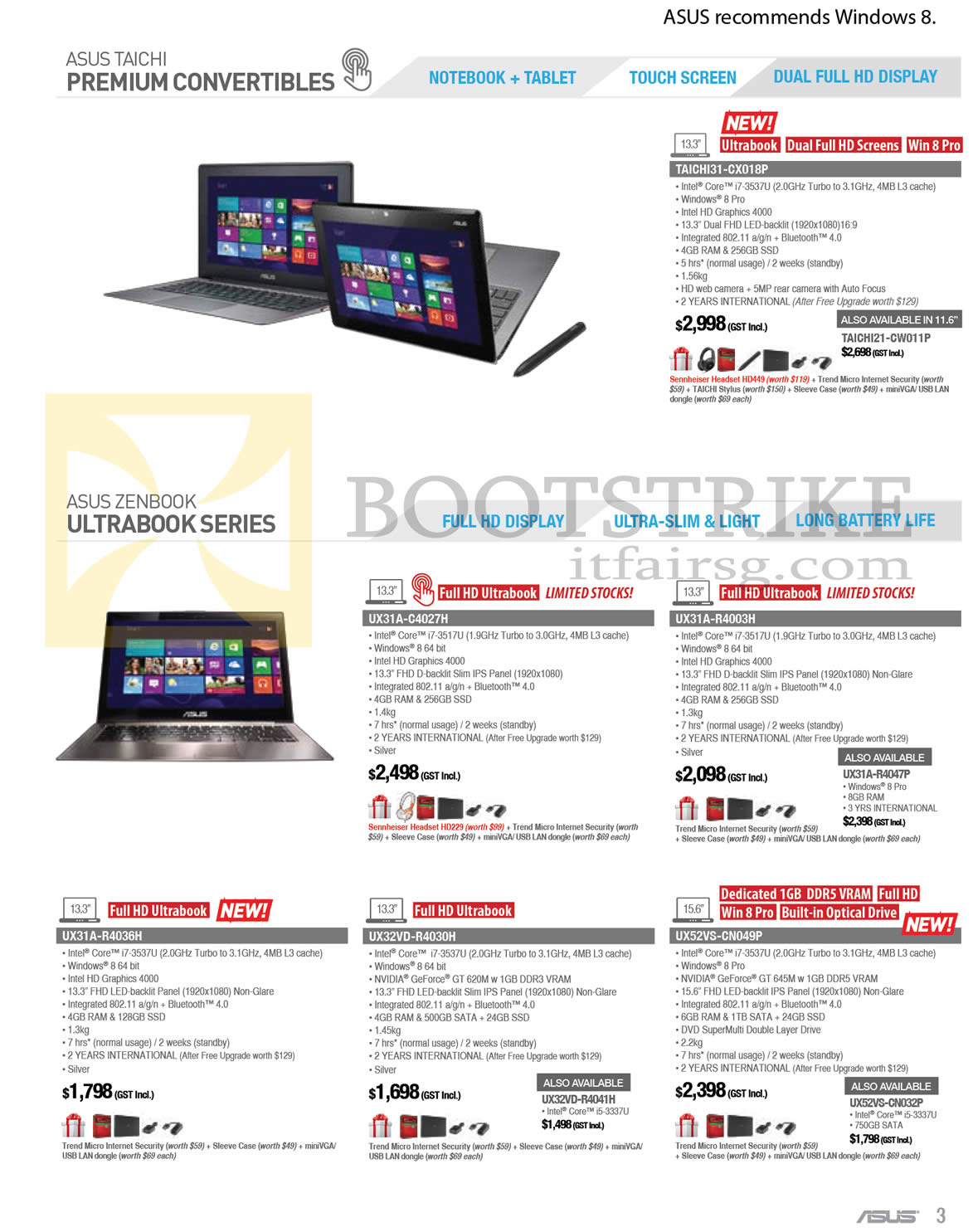 PC SHOW 2013 price list image brochure of ASUS Notebooks TAICHI31-CX018P, ZENBOOK UX31A-C4027H, UX31A-R4003H, UX31A-R4036H, UX32VD-R4030H, UX52VS-CN049P
