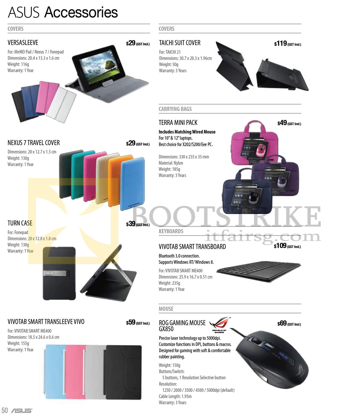 PC SHOW 2013 price list image brochure of ASUS Notebooks Tablets Accessories, Case, Keyboards, Mouse, Bags, Covers