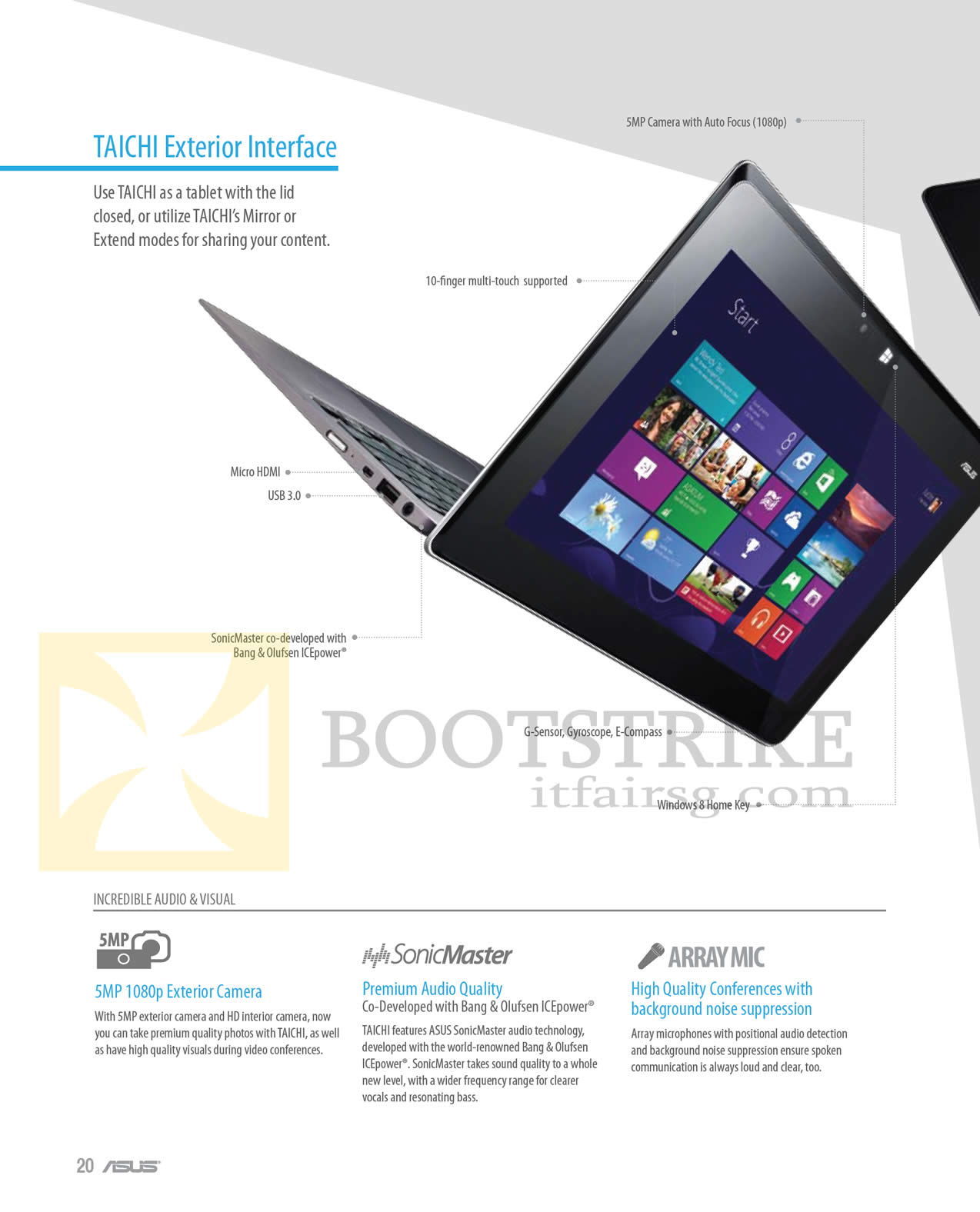 PC SHOW 2013 price list image brochure of ASUS Notebooks Taichi Exterior Interface, Audio, Visual, SonicMaster