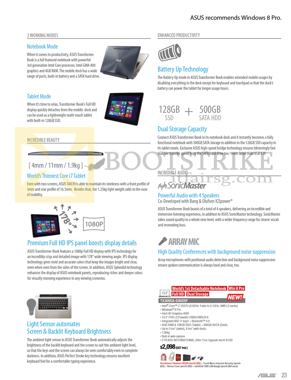 PC SHOW 2013 price list image brochure of ASUS Notebooks Transformer Book Features Working Modes, Beauty, Audio, Battery