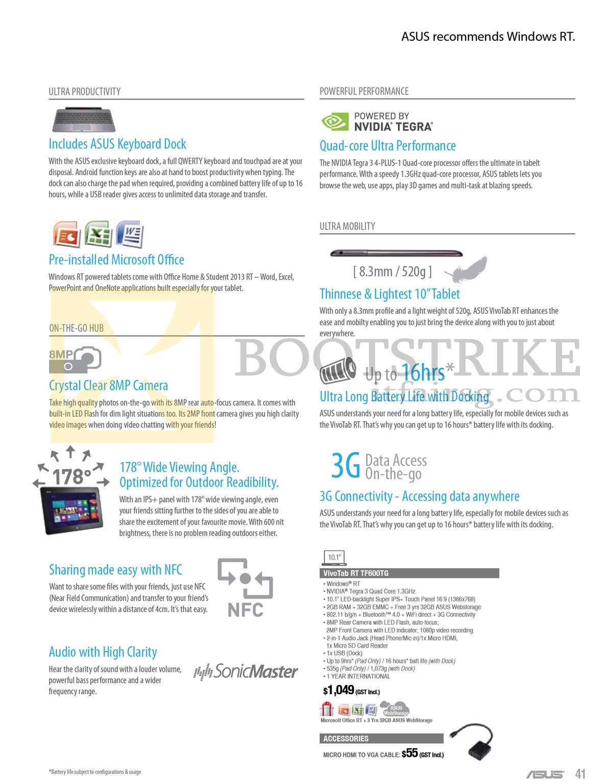 PC SHOW 2013 price list image brochure of ASUS Notebooks VivoTab RT TF600TG, Features, 3G, NFC