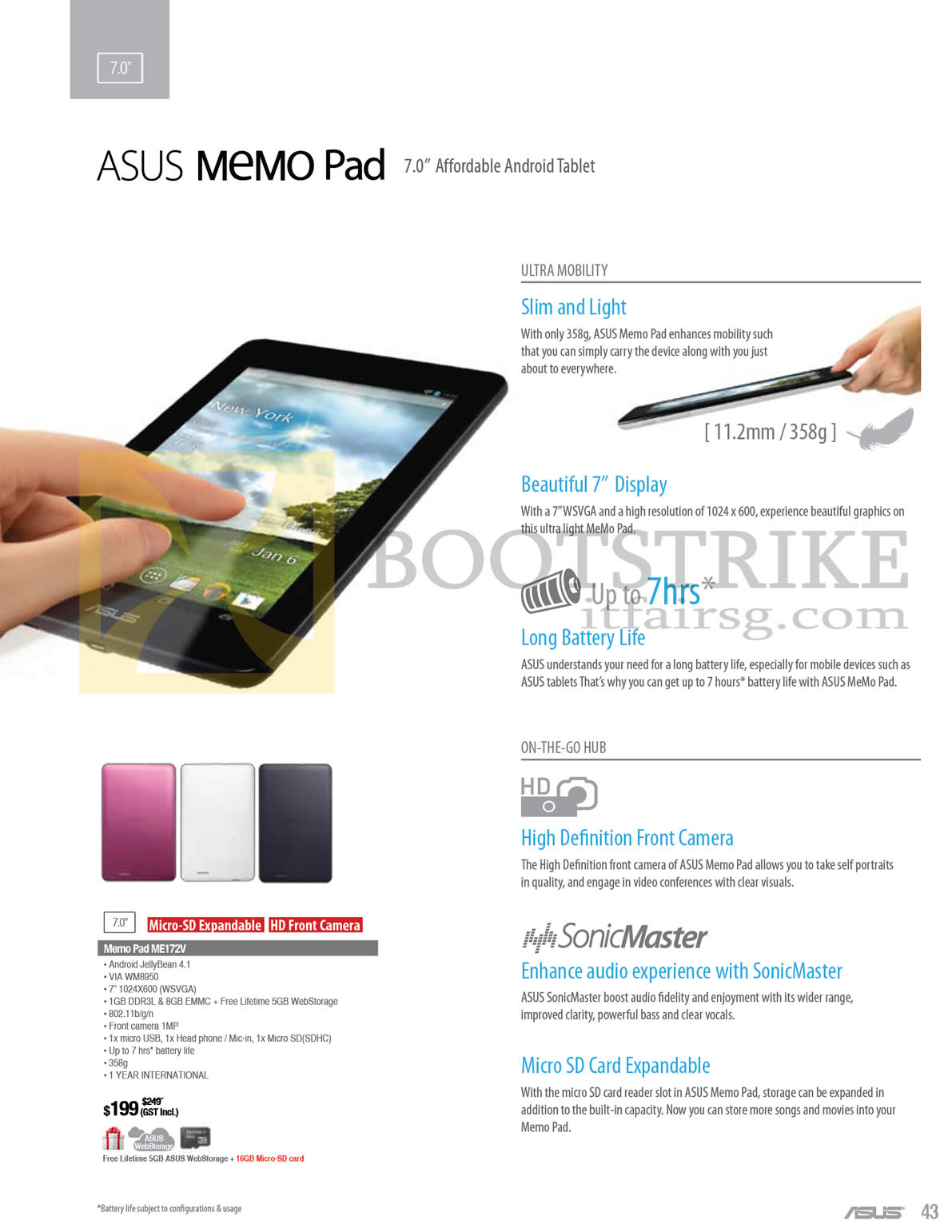 PC SHOW 2013 price list image brochure of ASUS Tablets Memo Pad ME172V, Features