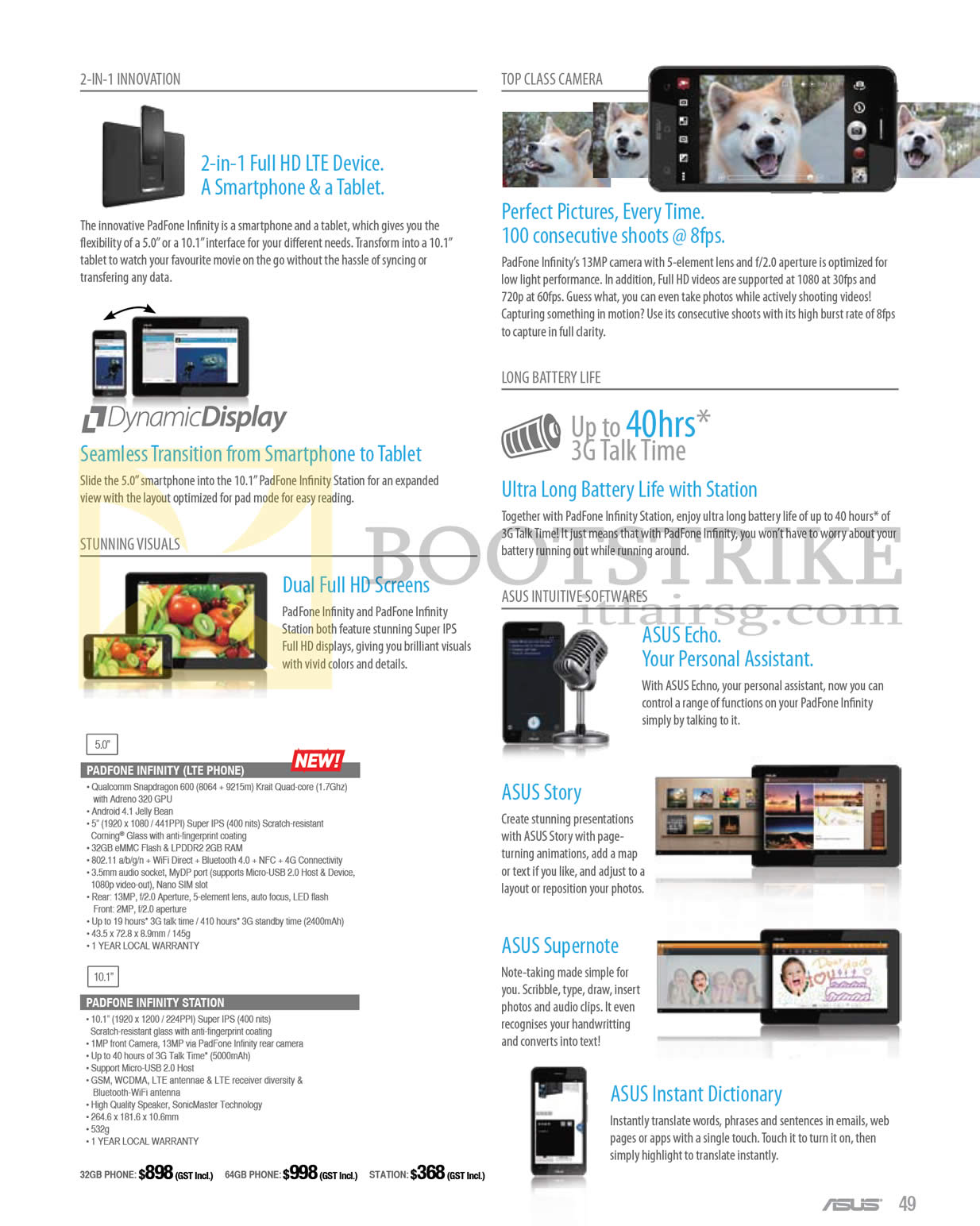 PC SHOW 2013 price list image brochure of ASUS Tablets Padfone Infinity LTE Phone, Station, Features