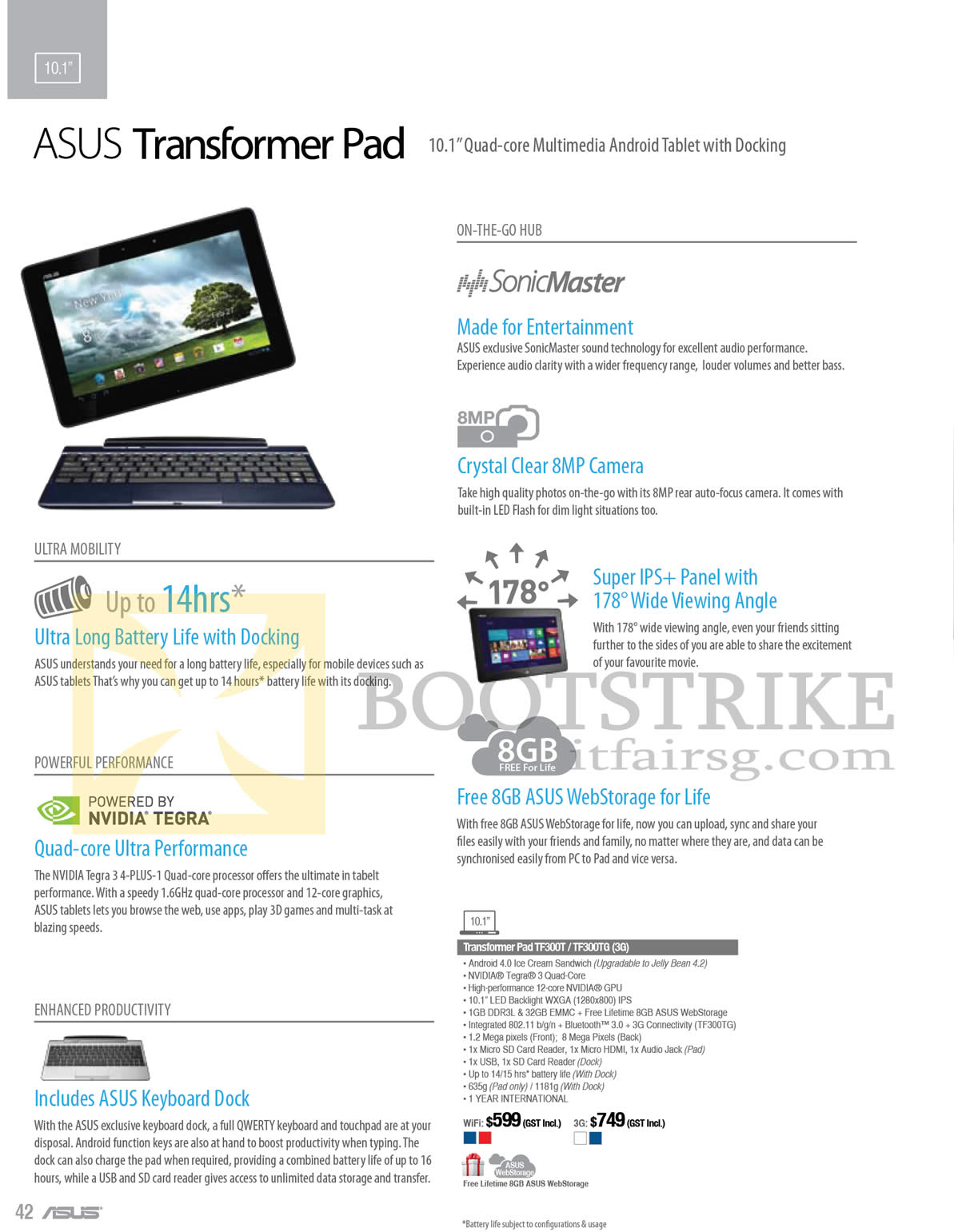PC SHOW 2013 price list image brochure of ASUS Tablets Transformer Pad TF300T TF300TG 3G, Android