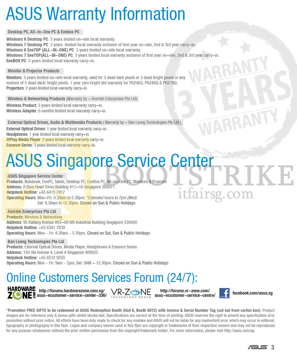 PC SHOW 2013 price list image brochure of ASUS Warranty Information, Service Centres