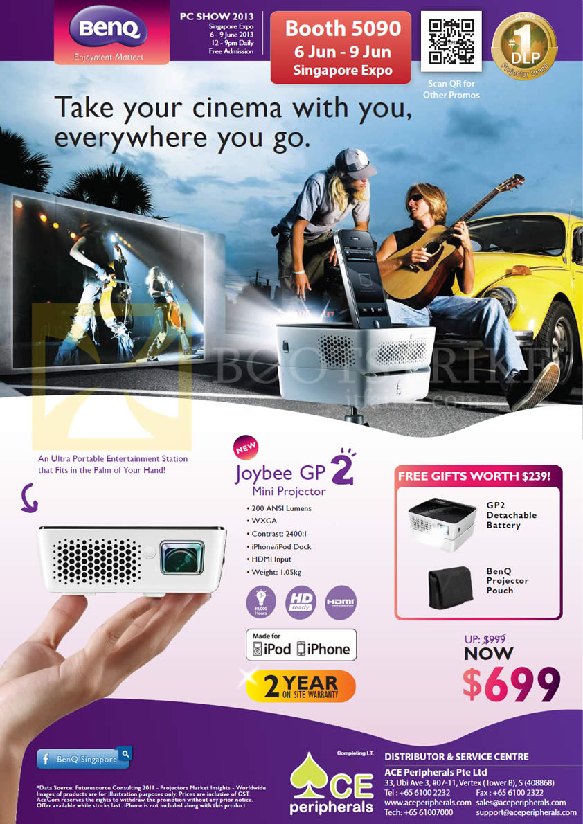 PC SHOW 2013 price list image brochure of Ace Peripherals BenQ Joybee GP2 Mini Projector