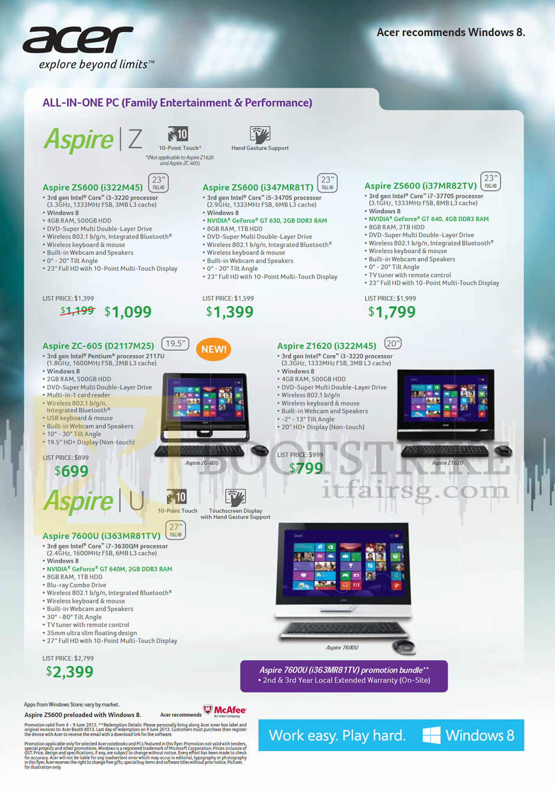 PC SHOW 2013 price list image brochure of Acer Desktop PCs AIO Aspire Z ZS600, ZC-605, Z1620, 7600U