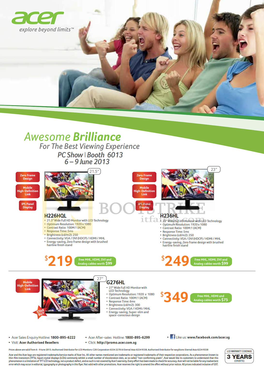 PC SHOW 2013 price list image brochure of Acer Monitors H226HQL, H236HL, G276HL