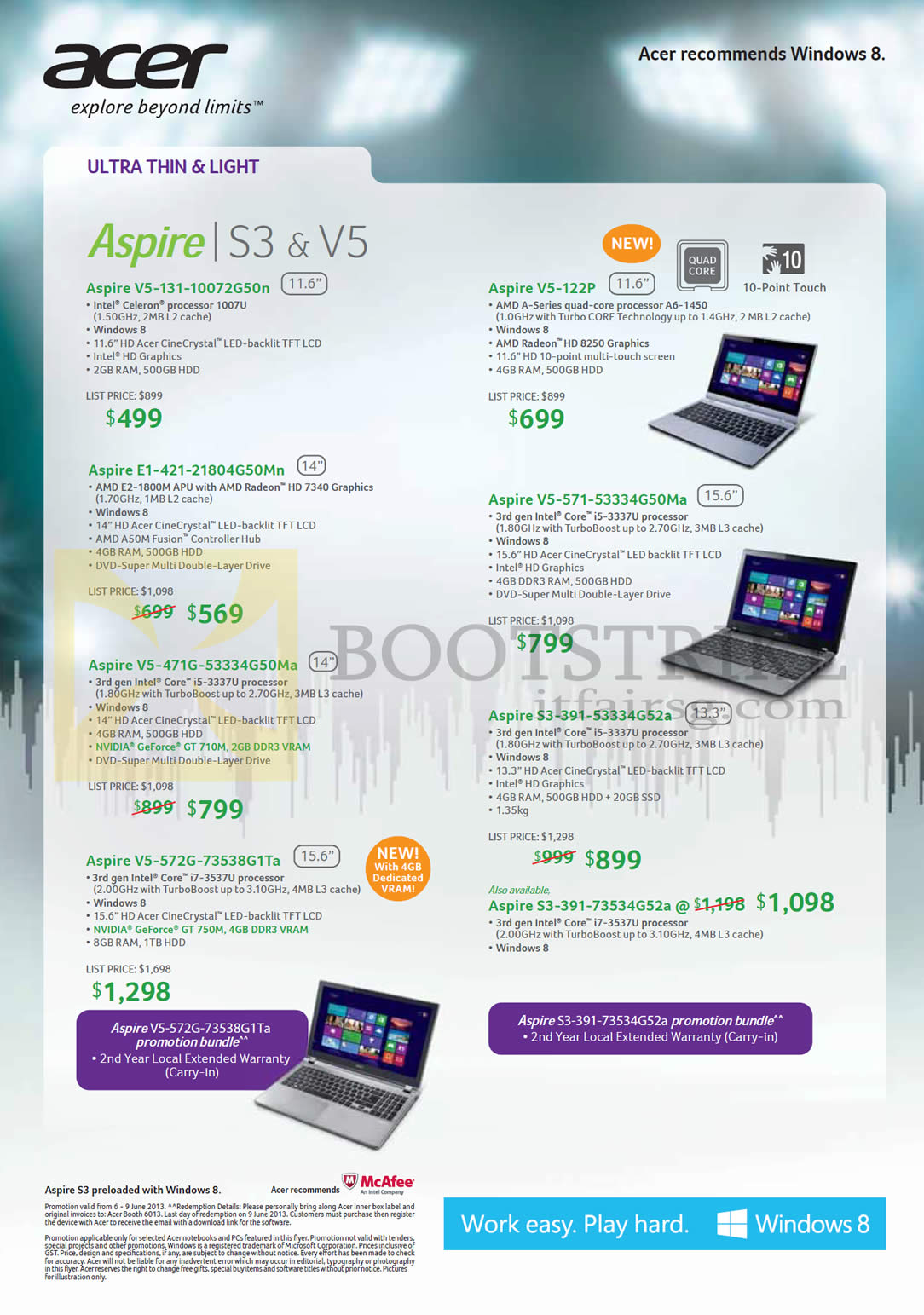 PC SHOW 2013 price list image brochure of Acer Notebooks S3 V5 Aspire V5-131-10072G50n, V5-122P, V5-571-53334G50Ma, E1-421-21804G50Mn, V5-471G-53334G50Ma, S3-391-S3334G52a, V5-572G-73538G1Ta