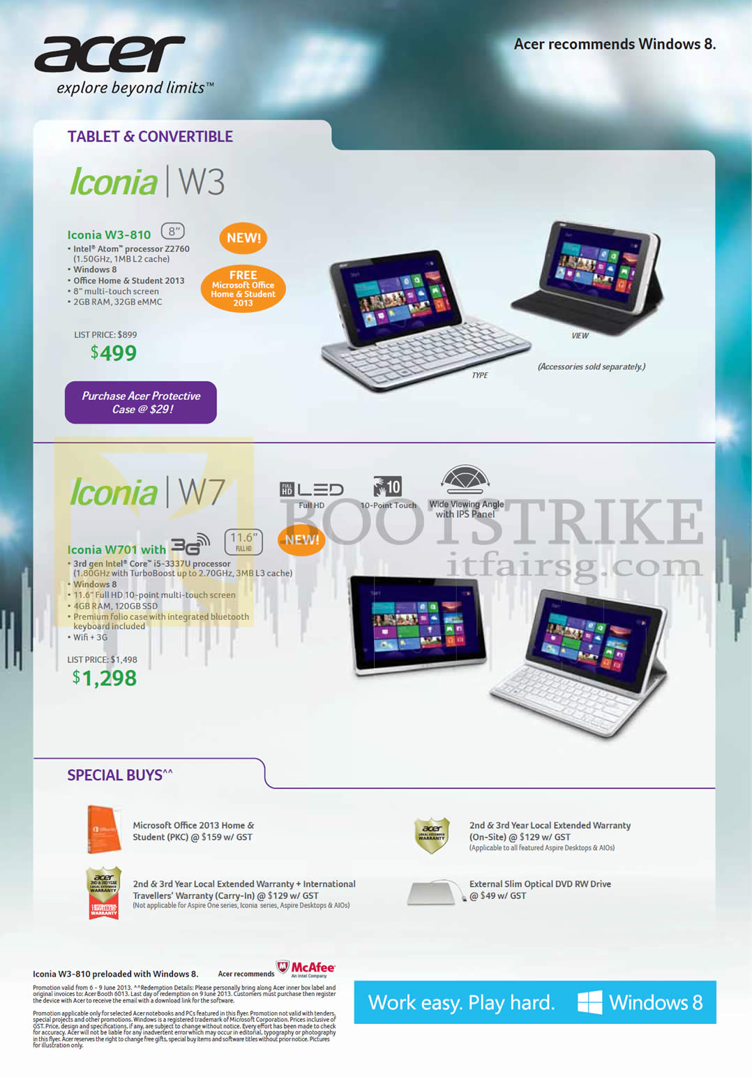 PC SHOW 2013 price list image brochure of Acer Tablets Iconia W3-810, W701