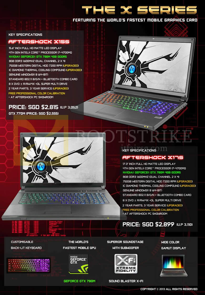 PC SHOW 2013 price list image brochure of Aftershock Notebooks X15S, X17S