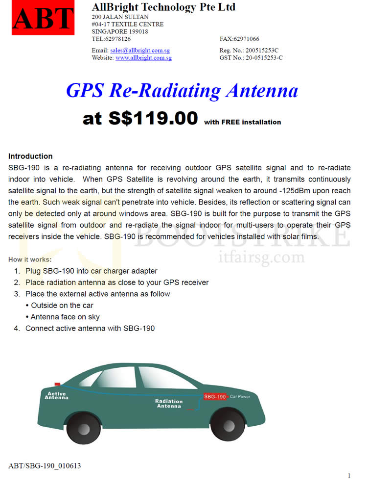 PC SHOW 2013 price list image brochure of Allbright GPS Re-Radiating Antenna SBG-190