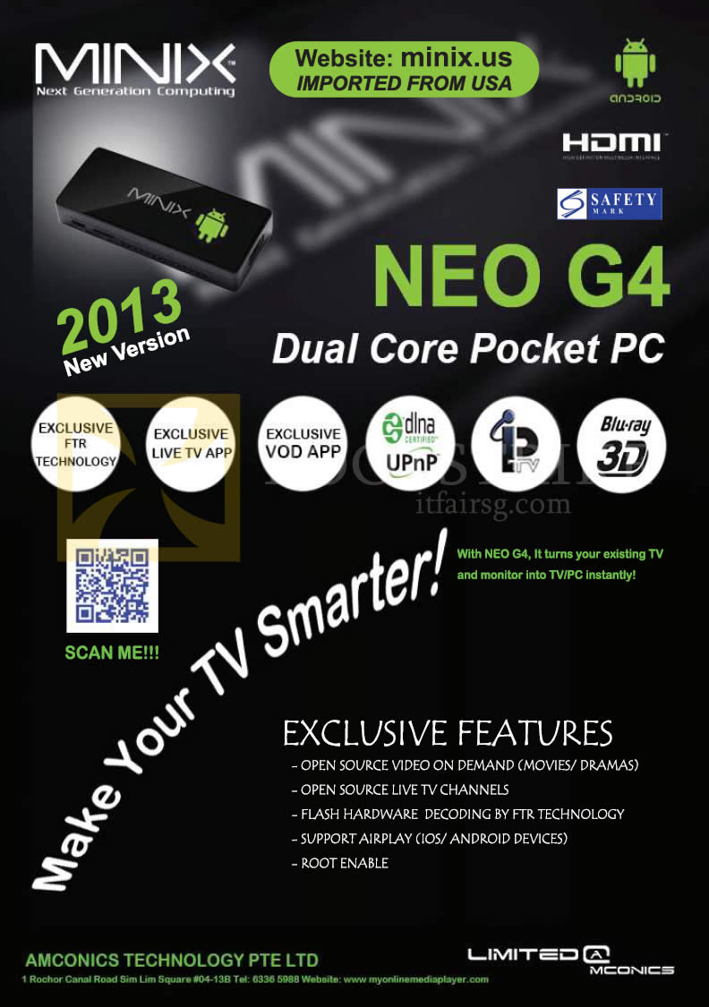 PC SHOW 2013 price list image brochure of Amconics Neo G4 Pocket PC Features