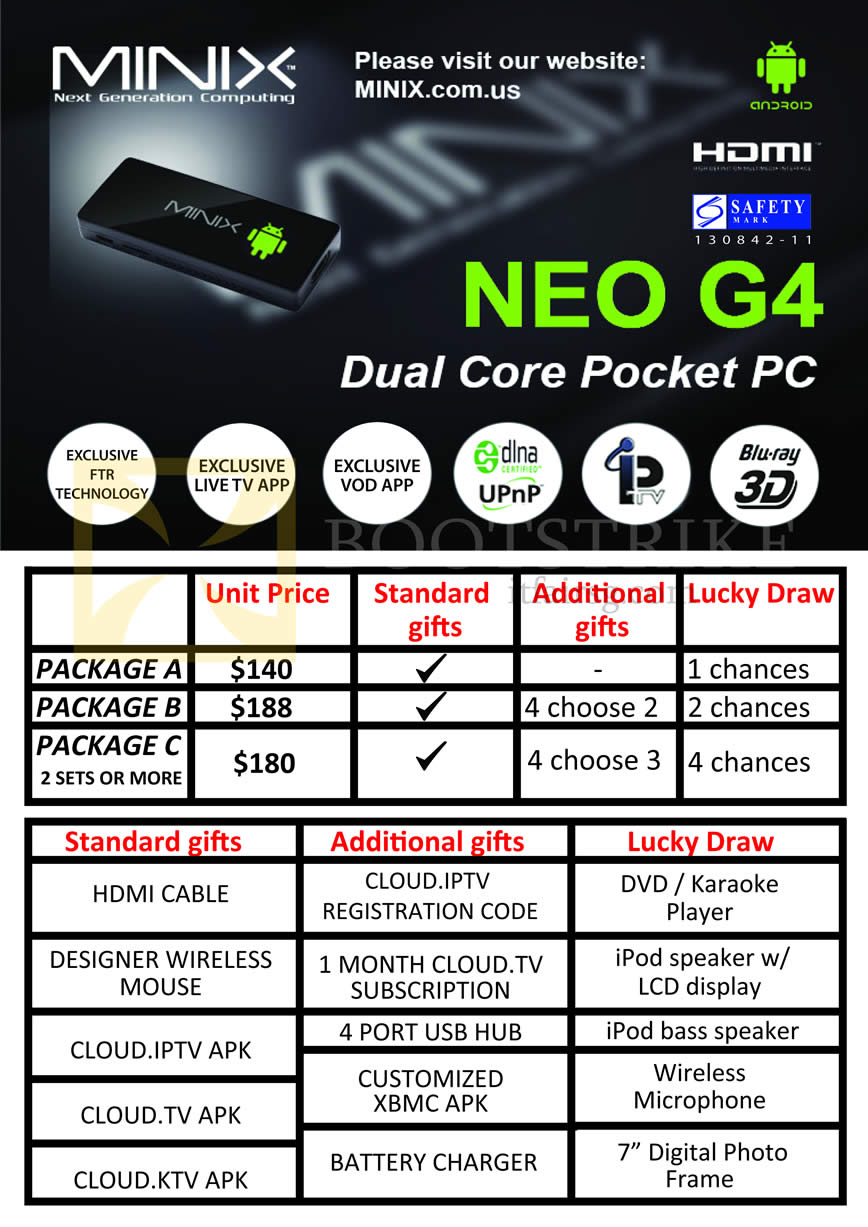 PC SHOW 2013 price list image brochure of Amconics Neo G4 Pocket PC Prices, Packages, Features