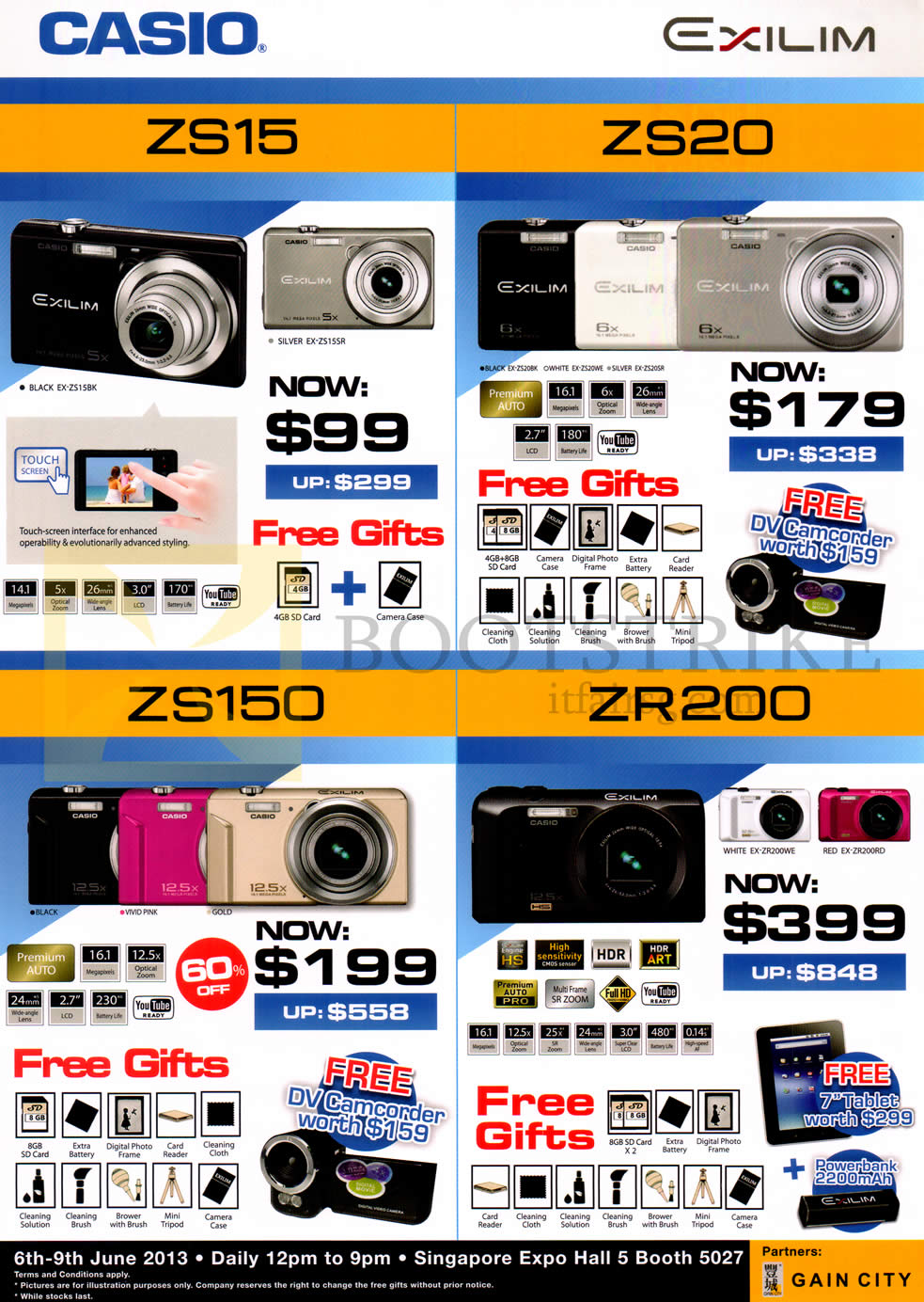 PC SHOW 2013 price list image brochure of Casio Digital Cameras ZS15, ZS20, ZS150, ZR200