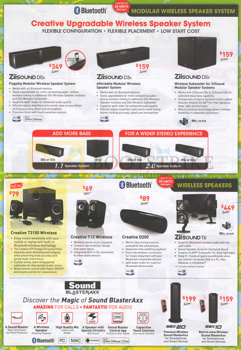PC SHOW 2013 price list image brochure of Creative ZiiSound Wireless Speaker System D5x D3x DSx, Wireless Speakers T3150 T12 D200 T6