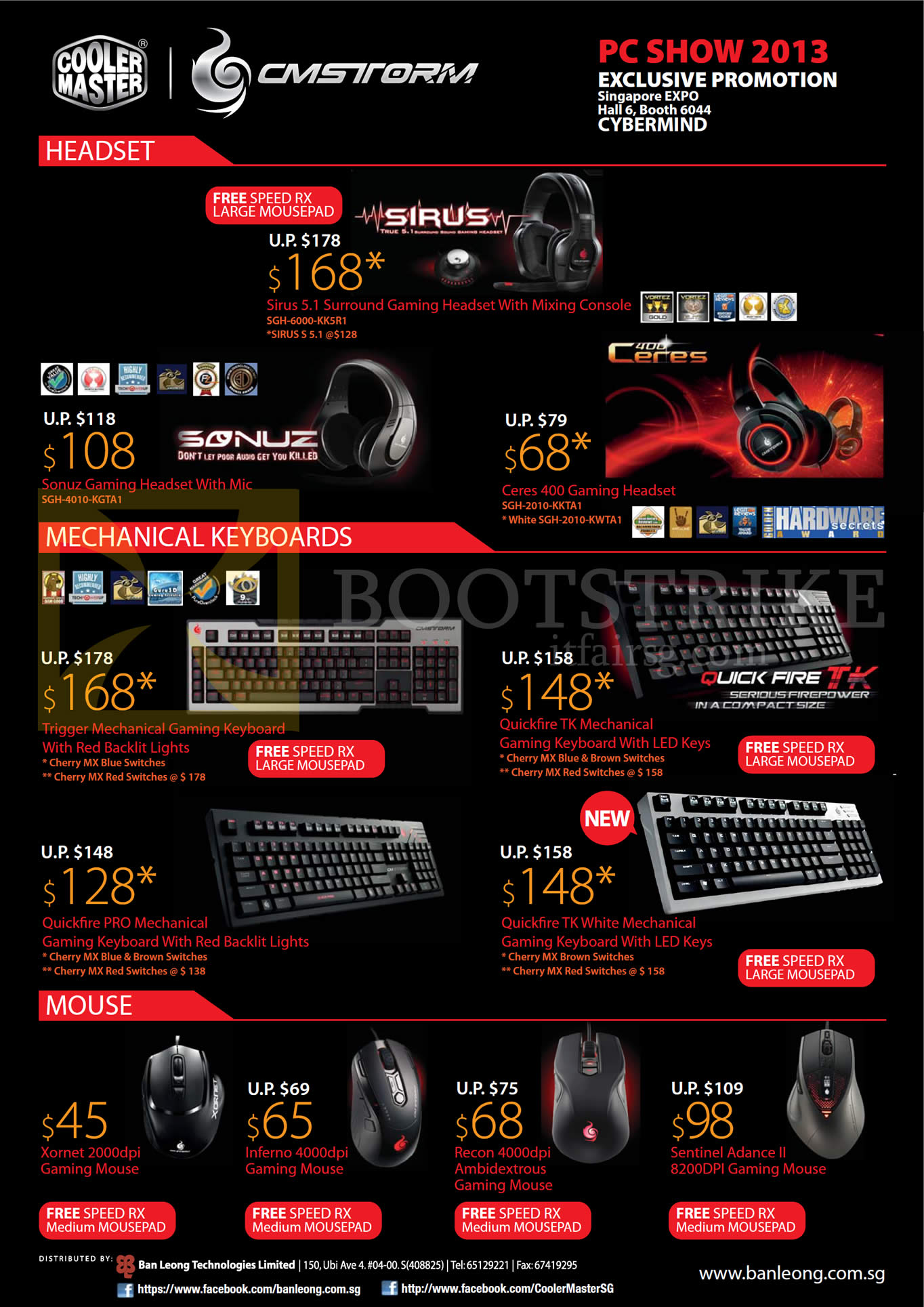 PC SHOW 2013 price list image brochure of Cybermind Cooler Master CM Storm Headset Sirus, Ceres 400, Sonuz, Mechanical Keyboards Trigger, Quickfire TK, Pro, Mouse Xornet, Inferno, Recon, Sentinel Adance II