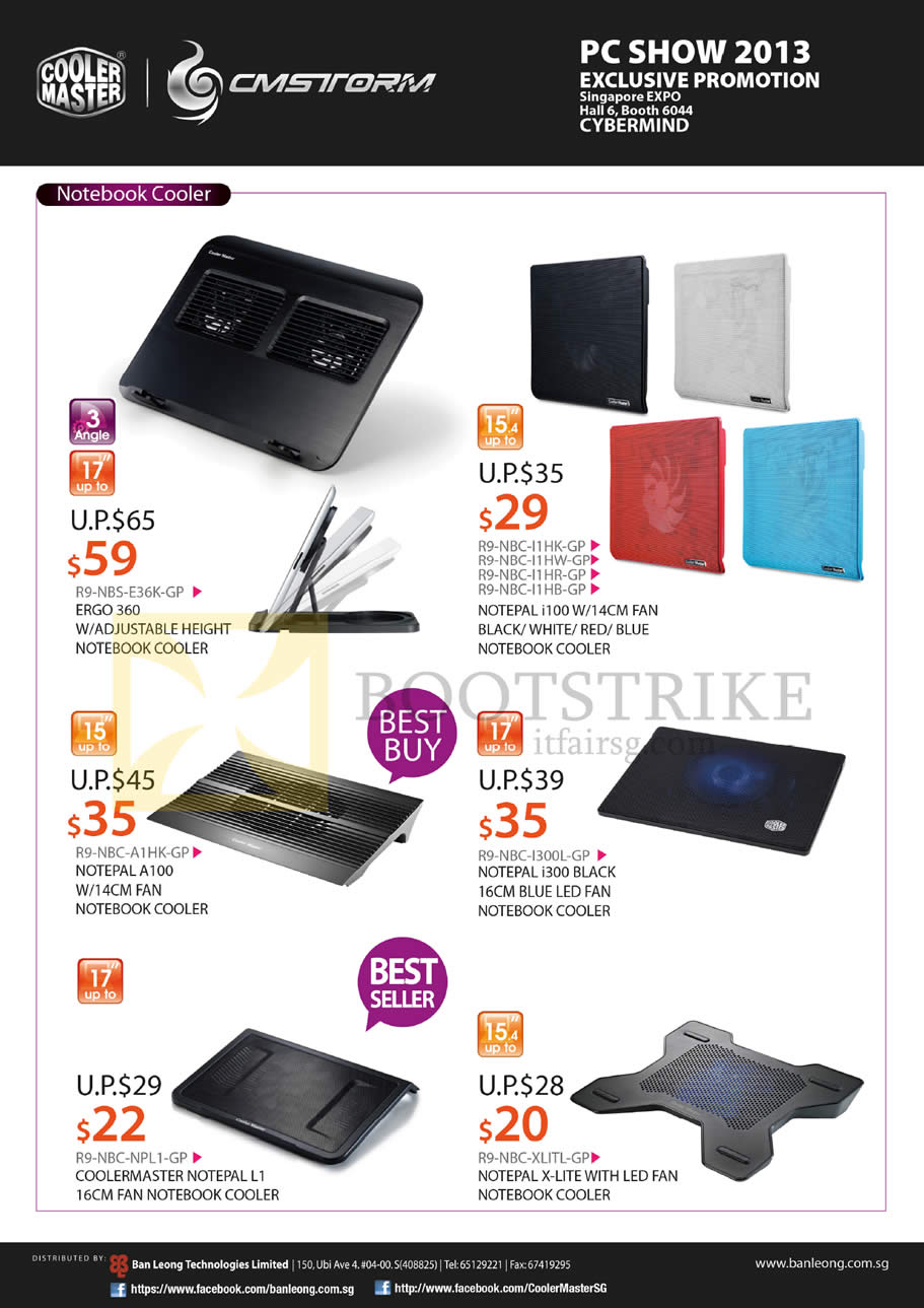 PC SHOW 2013 price list image brochure of Cybermind Cooler Master CM Storm Notebook Coolers Ergo, Notepal, I100 A100 I300 L1 X-Pal