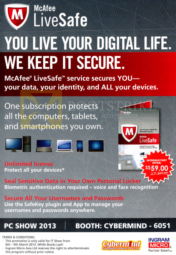 PC SHOW 2013 price list image brochure of Cybermind McAfee LiveSafe Service