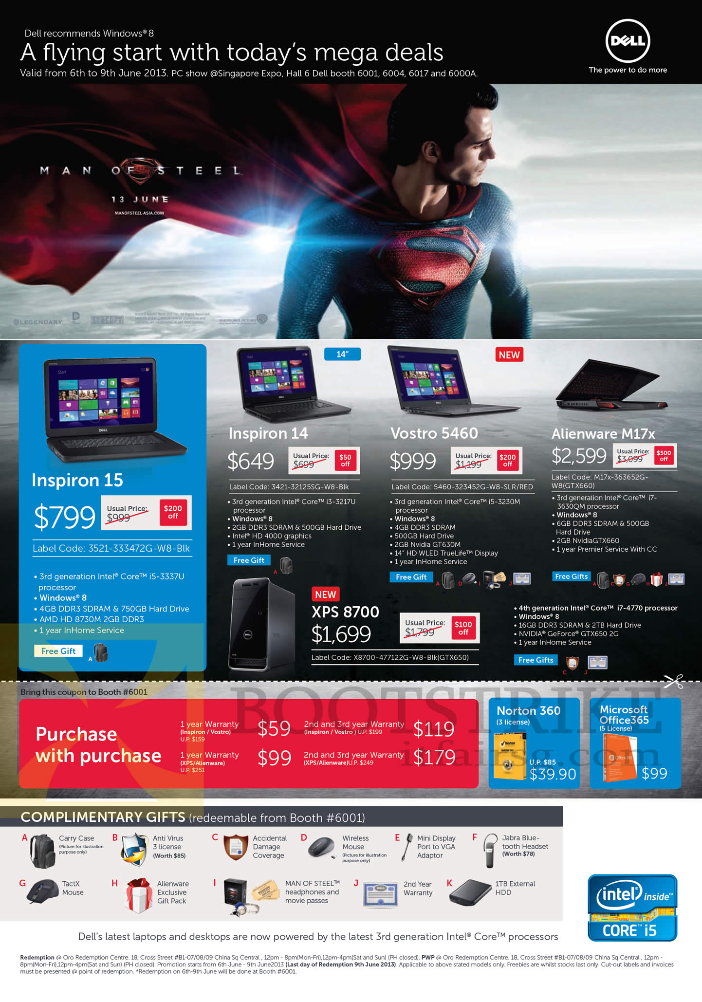 PC SHOW 2013 price list image brochure of Dell Inspiron Notebooks 15, Inspiron 14, Vostro 5460, Alienware M17X, XPS 8700, Complimentary Gifts