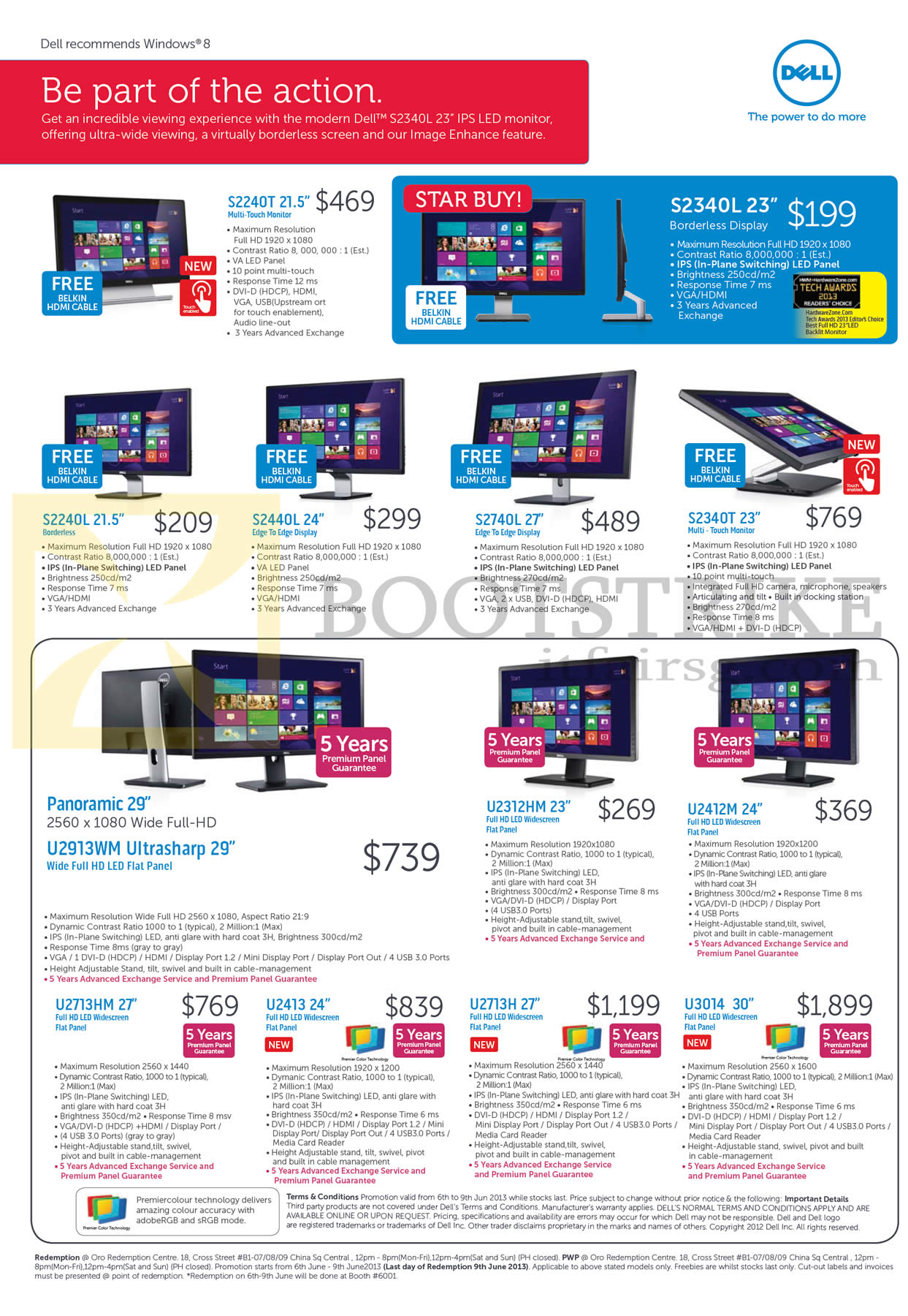 PC SHOW 2013 price list image brochure of Dell Monitors S2240T, S2240L, S2440L, S2740L, S2340T, U2312HM, U2412M, U2713HM, U2413, U2713H, U3014