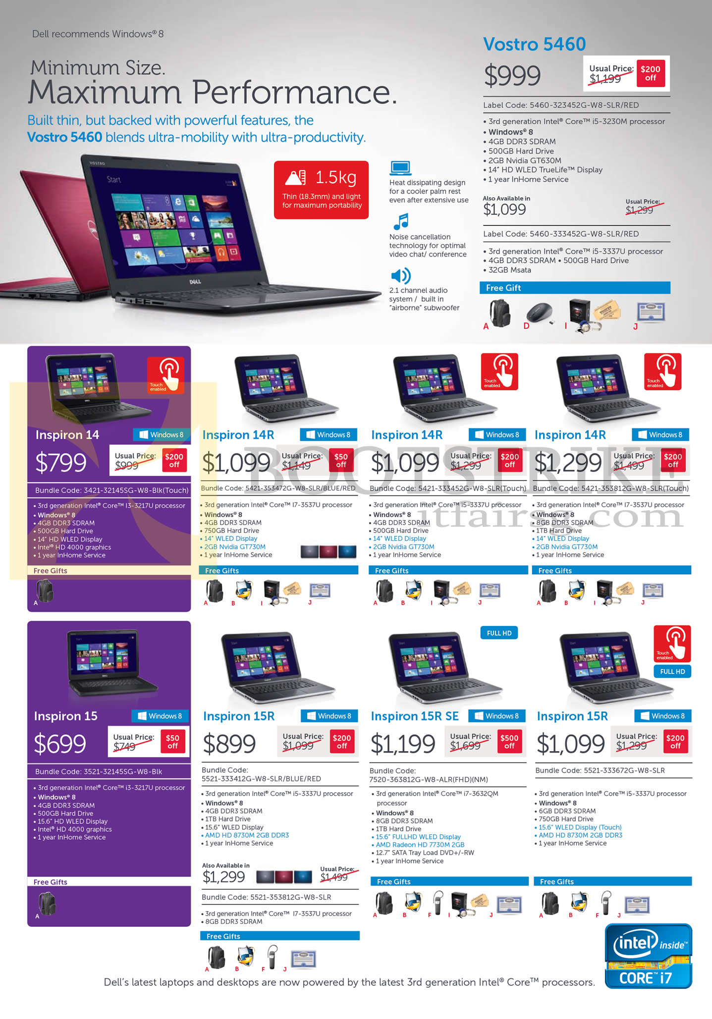 PC SHOW 2013 price list image brochure of Dell Notebooks Vostro 5460, Inspiron 14, 14R, 15, 15R, 15R SE