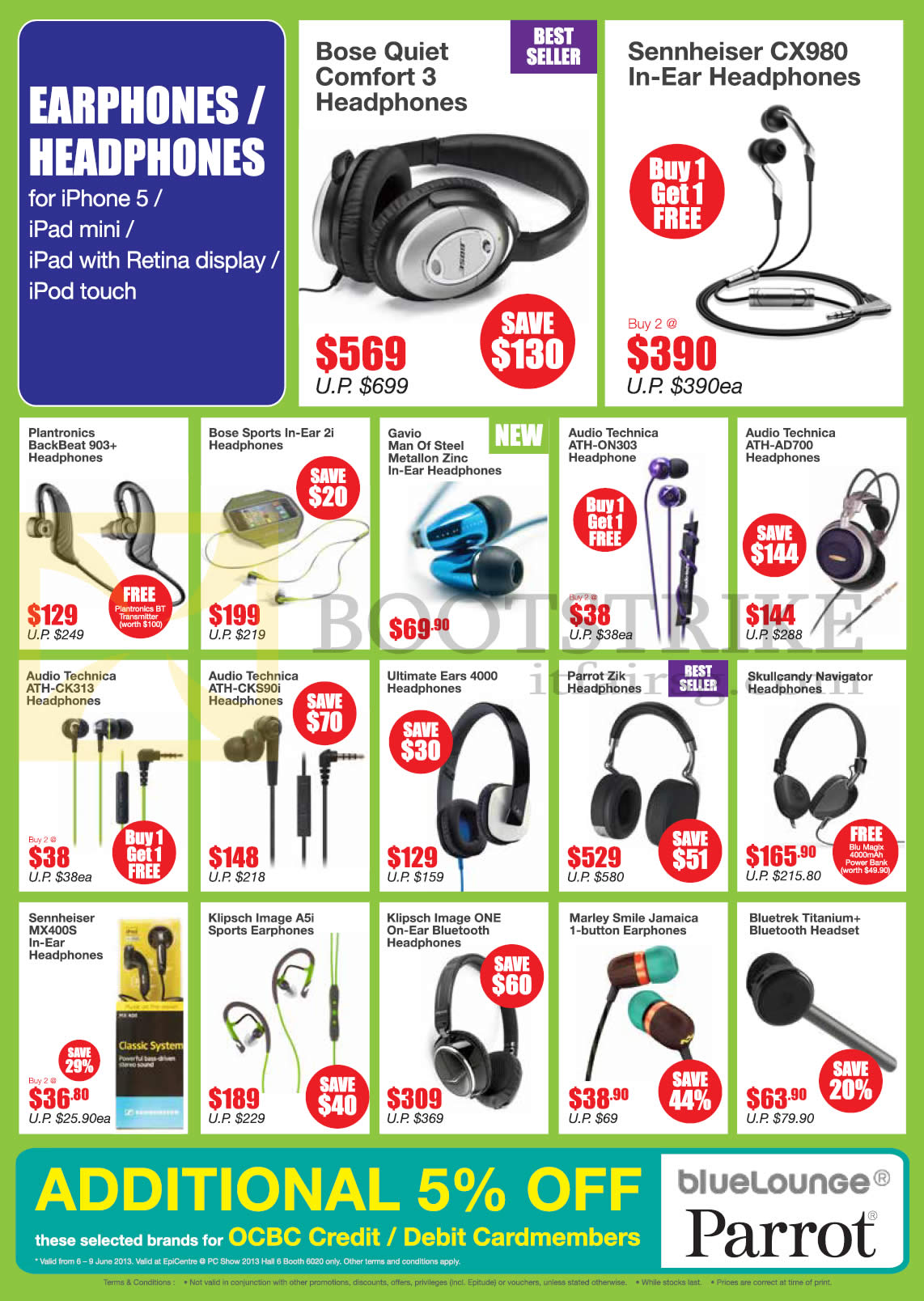 PC SHOW 2013 price list image brochure of EpiCentre Headphones, Earphones, Audio Technica, Plantronics, Klipsch, Marley, Bluetrek, Gavio, Skullcandy, Parrot, Ultimate Ears, Sennheiser