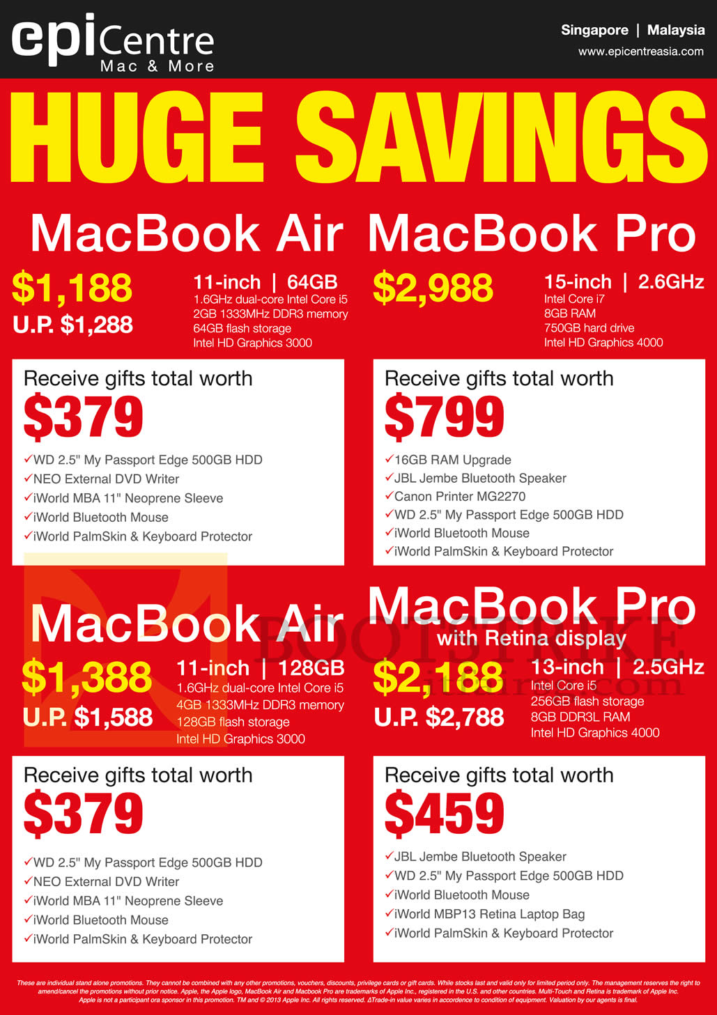 PC SHOW 2013 price list image brochure of EpiCentre Notebooks Apple MacBook Air, MacBook Pro