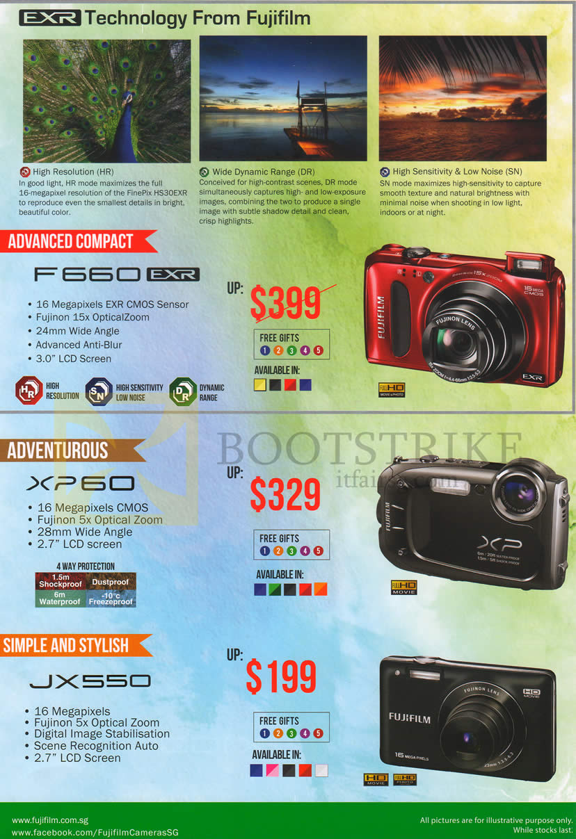 PC SHOW 2013 price list image brochure of Fujifilm Digital Cameras F660EXR, XP60, JX550