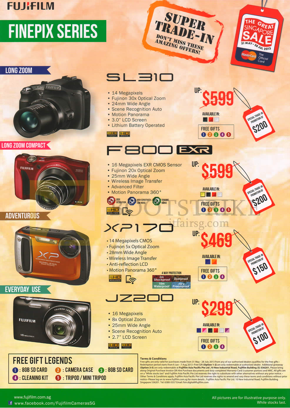 PC SHOW 2013 price list image brochure of Fujifilm Digital Cameras SL310, F800EXR, XP170, JZ200