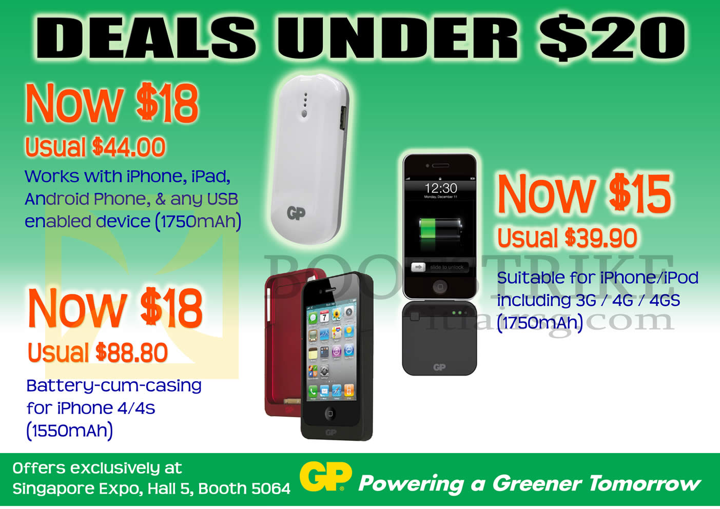 PC SHOW 2013 price list image brochure of GP Battery Portable Chargers Under 20 Dollar Offers, IPhone, IPod, IPad