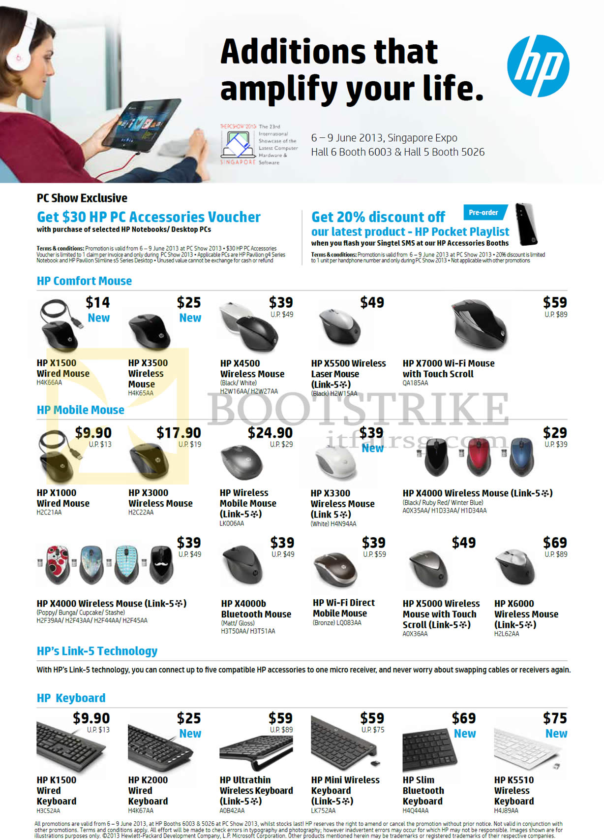 PC SHOW 2013 price list image brochure of HP Mouse X1500 X4500 X7000, Mobile X1000 X3300, Keyboard K2000, Slim, K5510 Wireless