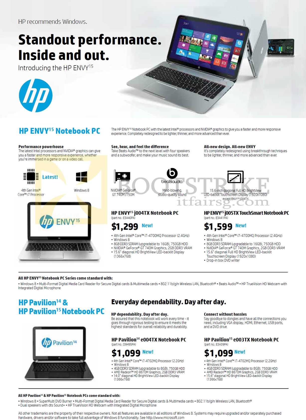 PC SHOW 2013 price list image brochure of HP Notebooks Envy J004TX, J005TX, Pavilion E004TX, E003TX